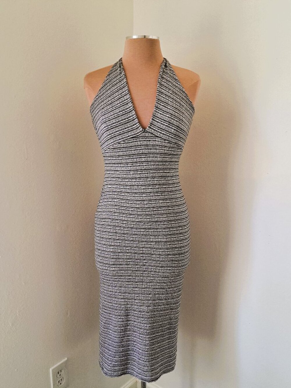 See you Monday Juniors Backless Midi Bodycon Dress Black/White Size L